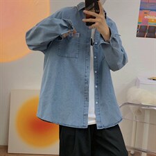 长袖牛仔衬衫男韩版春秋款休闲外套痞帅气港风宽松衬衣CS935-P45,男装衬衫,星座1008