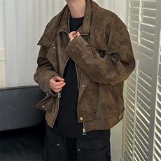 新款痞帅设计感皮衣外套男短款双层领夹克A351-AP2594-P155控288，男装夹克，电商A351