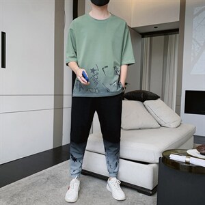 夏季新款短袖T恤套装青少年休闲宽松潮流两件套男装F308P68,男装休闲套装,电商A086