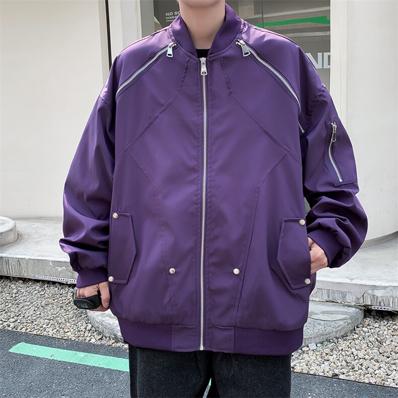 GENIOLAMODE紫色飞行员夹克男秋季新款立领高街痞帅高级拉链外套,男装夹克,星座1013-1