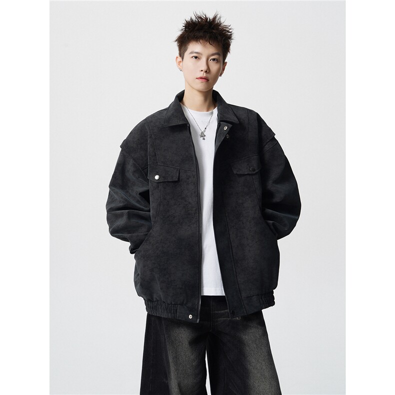 可二开雾霾脏脏灰解构大码M-5XL皮衣夹克立体图JK78087特P85控138，男装夹克，星座227-7