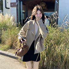 卡其色超好看立领风衣外套女春秋2026新款韩系减龄甜酷风休闲上衣，女装短外套，2C159