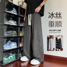 抖音品质宽松透气冰丝裤潮流格子冰丝长裤B315-K25682-特p30-控58，男装休闲裤，电商B315