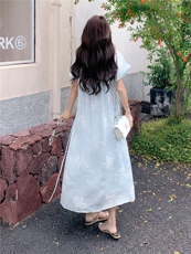 法式浪漫刺绣系带连衣裙女2025年夏季新款甜美泡泡袖气质显瘦长裙，女装连衣裙，慧尚2-185