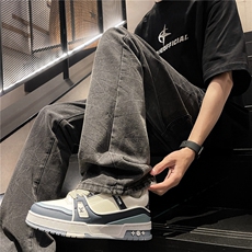 新款烟灰直筒牛仔裤小众设计纹路宽松复古裤子A061-EX3148-P60，男装牛仔裤，电商A061