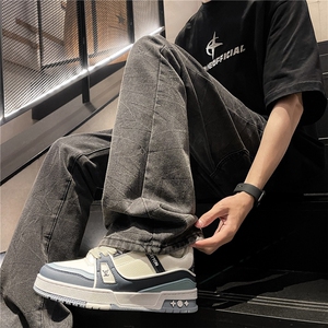 新款烟灰直筒牛仔裤小众设计纹路宽松复古裤子A061-EX3148-P60图片