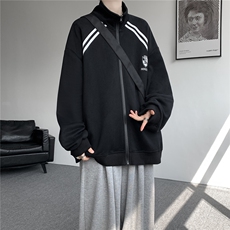 重磅条纹卫衣男开衫大码立领拼接上衣美式运动拉链外套JK5207/P65，女装短外套，电商B238