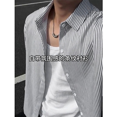 【网图】B221美式ins高街暗黑宽松条纹长袖衬衫SY2551-特P30控59，男装衬衫，电商B221