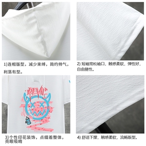 LD54178-P45 连帽短袖t恤男大码胖子带帽五分袖中袖 展架图片