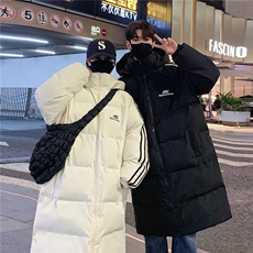 主推过膝棉衣织带三条杠长款加厚情侣羽棉服外套男G1076P168，男装棉衣，电商A339