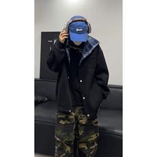 格子拼接连帽卫衣男春秋季美式复古重磅高街vibe运动开衫潮流外套，男装卫衣，电商A007