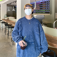 M6128/P85秋冬港风高品质工艺水洗毛衣男大码宽松针织衫外套线衣，男装针织衫/毛衣，电商A141