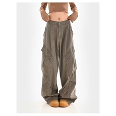 H227-P46复古美拉德棕色褶皱大口袋工装牛仔裤，男装牛仔裤，电商B323A