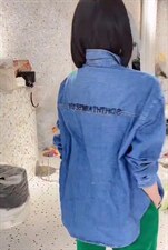 春季新款洋气绿色爱心英文字母牛仔衬，其它，L·H·X