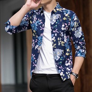 2021花衬衫男新款印花长袖衬衫男中青年休闲外套QT5030/7812p38图片