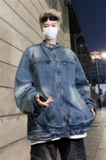 美式复古做旧水洗质感宽松牛仔外套男拉链情侣夹克潮牌休闲上衣女，男装夹克，星座505-2（原电商A260-1)