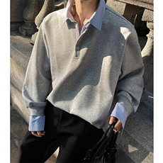 格子撞色假两件设计伯爵先生男装25春新款韩版宽松衬衫领套对卫衣，男装衬衫，四季星座505