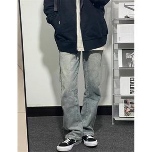 街头水洗做旧牛仔裤男春秋直筒宽松欧美高街vibe风长裤子 NWG27图片