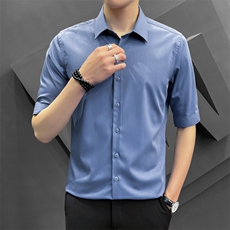 夏季冰丝衬衫男修身潮流五分袖商务高级感白衬衣8315P65控118，男装T恤，电商A355（原A415）
