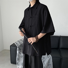 CS7122-P45特控78大码凉爽新中式侧面开衩盘扣复古衬衫外套，男装衬衫，电商D232