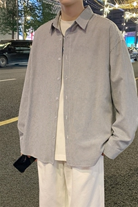 2025春夏新款男士条纹日系学生宽松衬衫港风长袖衬衣图片