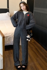 网春季新款女连帽拉链开衫卫衣直筒裤两件套，女装套装/套裙，江南
