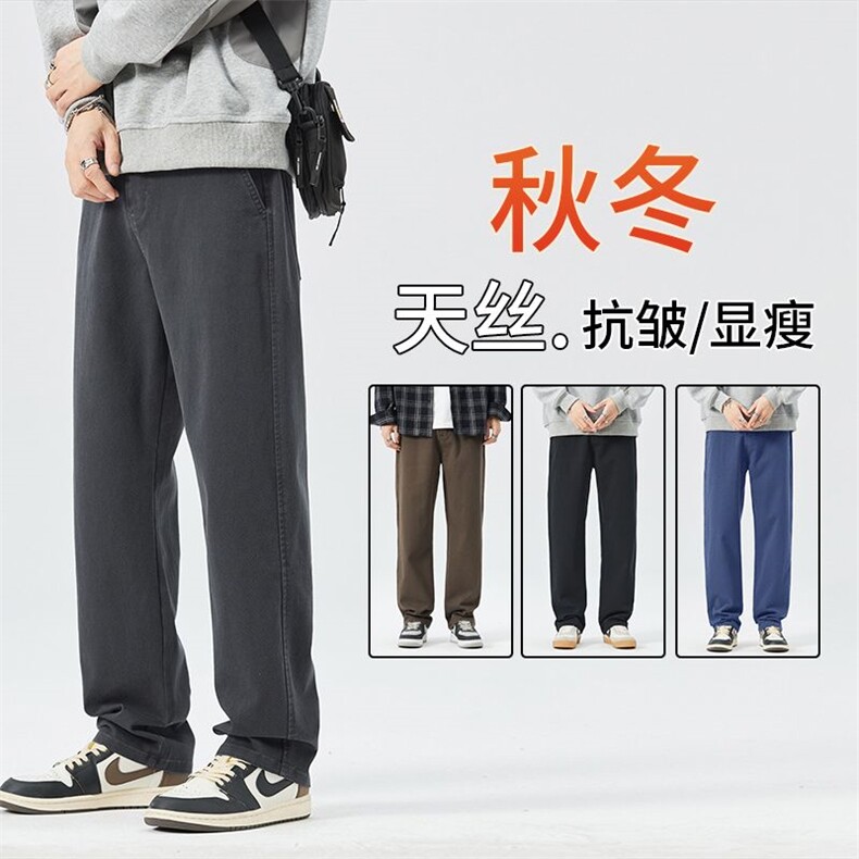 春秋冬季抗皱休闲裤男直筒高端青年弹力百搭长裤2046p48/加绒p58图片