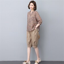 夏季纯苎麻上衣裤子两件套2022年夏季女款中年妈妈时尚套装，女装套装/套裙，忆绮罗