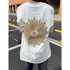 背面潮流光明之眼万针印花短袖t恤男夏季美式复古潮牌宽松半袖，男装T恤，星座1210-1