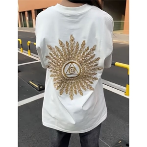 背面潮流光明之眼万针印花短袖t恤男夏季美式复古潮牌宽松半袖图片