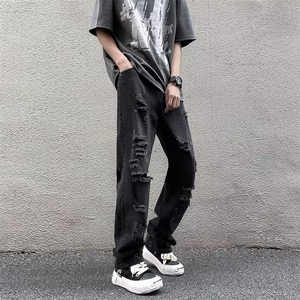 欧美vibe风裤子高街破洞牛仔裤男美式街头直筒乞丐长裤E00133-p45图片