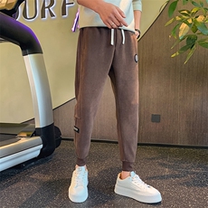 咖色休闲裤男秋冬加厚款松紧腰束脚哈伦裤纯色休闲长裤K25-P60，男装休闲裤，电商D323（原B261）