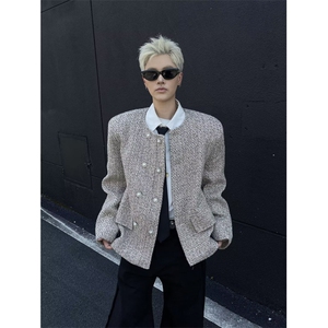 秋冬款高级感垫肩小香风双排扣西服外套轻奢时尚网红毛呢夹克上衣