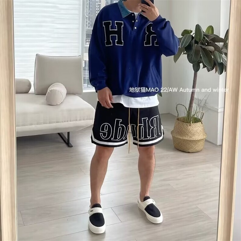 夏季新款美式短裤男潮牌薄款设计感小众宽松大码运动休闲五分裤子,男装牛仔裤,四季星座505