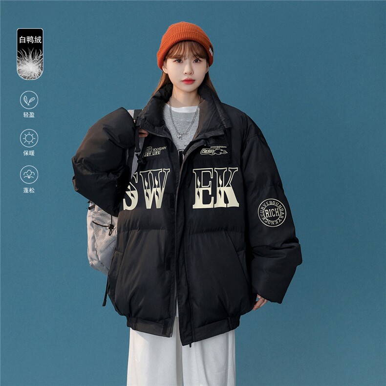 白鸭绒中性风22冬季新品字母印花加厚立领羽绒服YR223P195控258，男装羽绒服，A247A