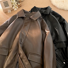 秋季新款美式复古皮衣情侣PU皮夹克休闲外套A0178060P80，男装夹克，电商A017