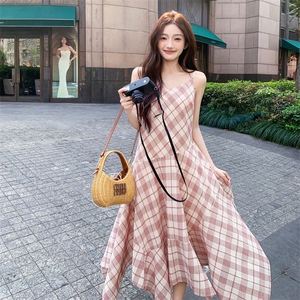 【现货】不规则拼接红格吊带连衣裙2C158-8676-P115-K168图片
