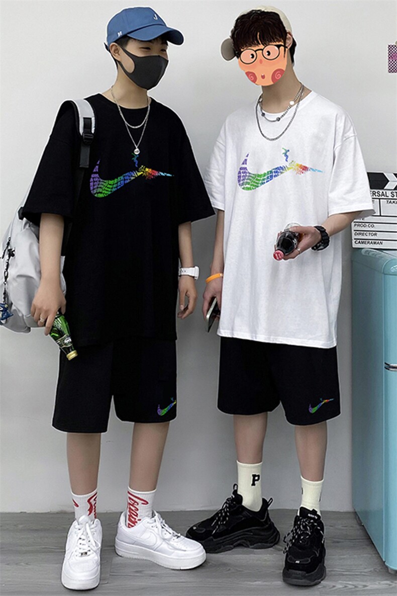 潮牌短裤短袖t恤男休闲运动套装2023夏季港风帅气A161-2-TZ04-P50,男装休闲套装,电商A161-2
