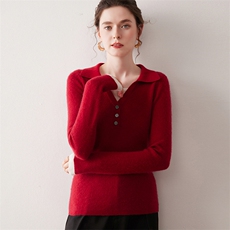 2025年秋季新款百搭女士翻领抽条假两件上衣，女装羊绒衫，尚达羊绒