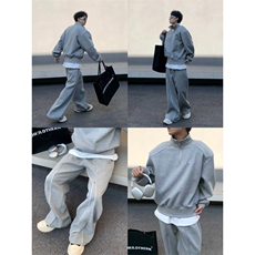 WY07-P68华棉垫肩美式卫衣宽松百搭运动上衣外套立领打底衫，男装卫衣，电商B327
