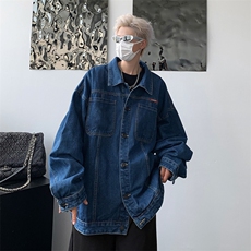 男装牛仔外套2026秋蜘蛛字母印花男生翻领夹克XZ514-2-N103-P88，男装工装外套，星座514-2(原B239)