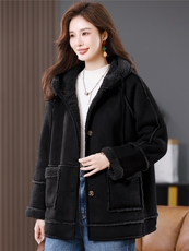 2025冬季时尚简约大方气质优雅显瘦休闲百搭潮流皮毛一体外套，女装羊羔毛/颗粒绒，独衣靓
