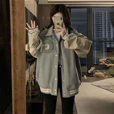 C881-P100美式棒球服秋冬刺绣拼接皮袖复古夹克情侣宽松翻领外套，男装夹克，星座911-2(原星座613-2）