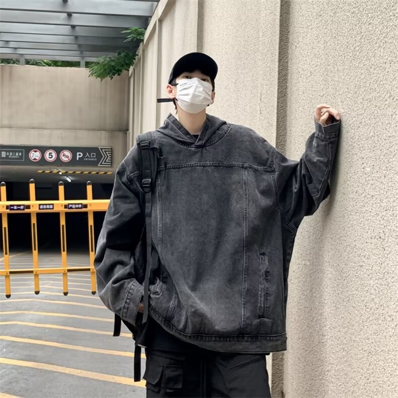 水洗复古情侣装牛仔卫衣连帽外套潮牌高街宽松帅气夹克衫2025P63,男装卫衣,星座410-2