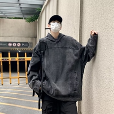水洗复古情侣装牛仔卫衣连帽外套潮牌高街宽松帅气夹克衫2025P63，男装卫衣，星座410-2