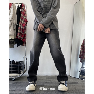 抖音品质高街复古水洗修身直筒牛仔裤休闲裤B315-K23493-p55控75图片