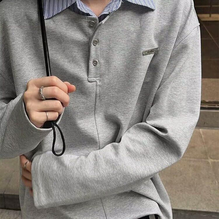 美式复古衬衣领卫衣男假两件拼接长袖T恤POLO衫513APL2354P39图片