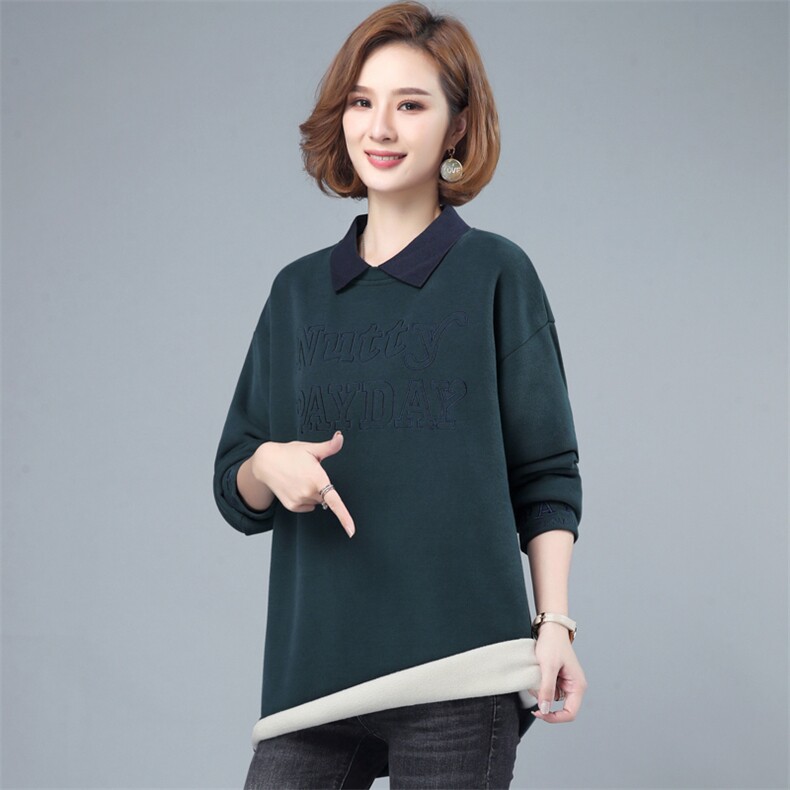2022年秋季新款加绒加厚卫衣女中长款韩版休闲百搭上衣服打底衫棉,女装卫衣/绒衫,简韵佳
