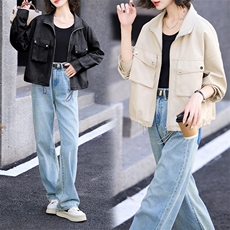 小众立领夹克上衣女2024秋季新款显瘦短款外套工装风棒球皮衣，女装皮衣，跑量工厂店