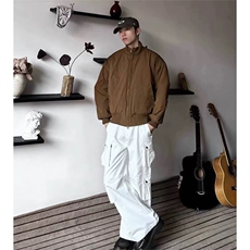 抖音得物美式潮休闲夹克春季立领纯色复古工装加厚棉服外套MF01，男装夹克，电商A443
